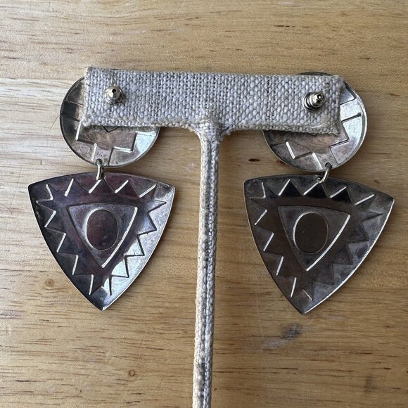 VTG Southwestern Style Earrings Dangle Drop Pierced Geometric Blue Black 2.5"‎ - Picture 2 of 5